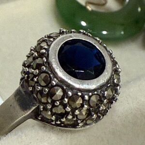 Estate purchased vintage Sterling Silver 925 and Blue Marcasite Ring